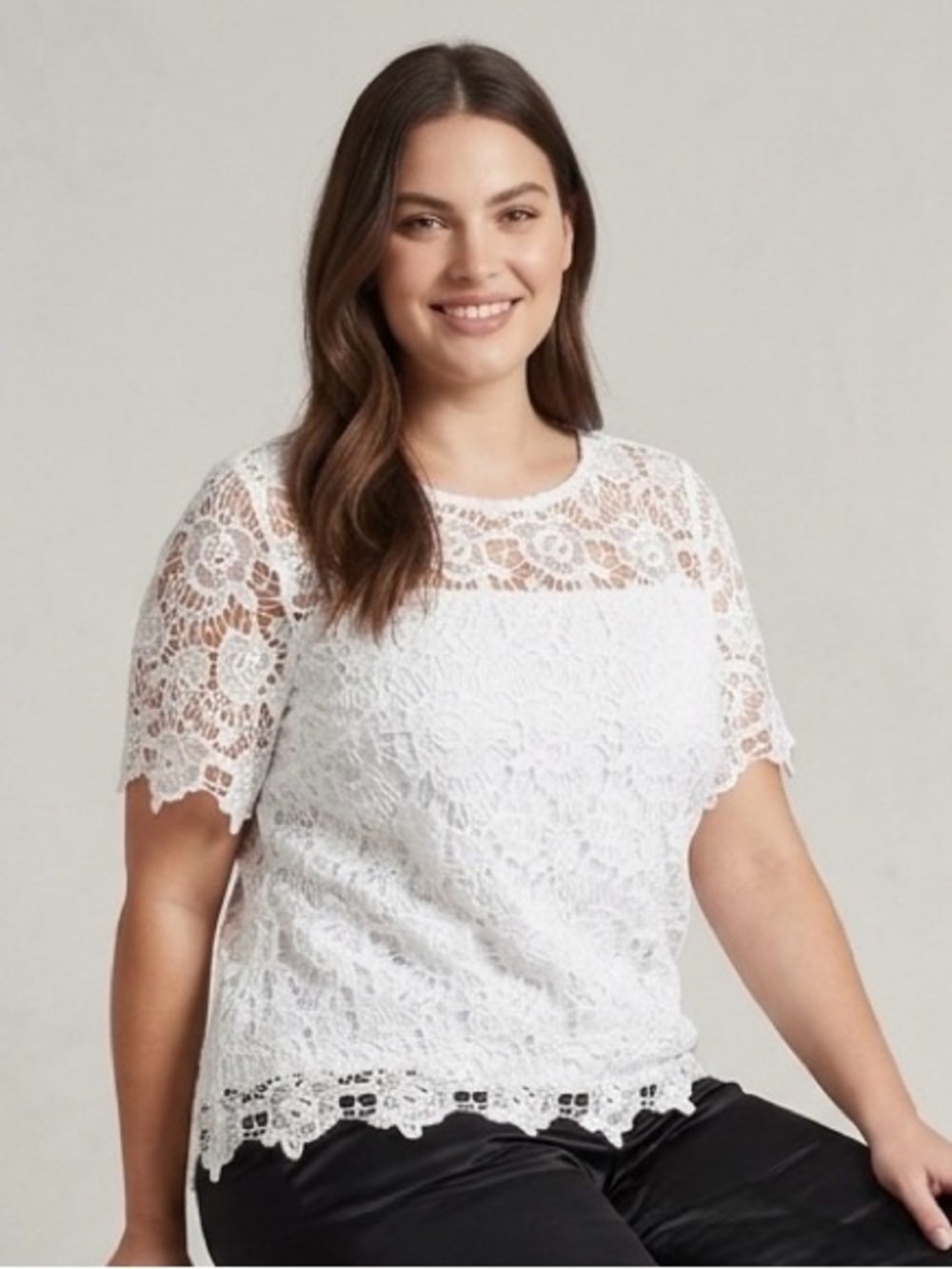 Nanette Lepore White Floral Lace Short-Sleeve Top Size: L